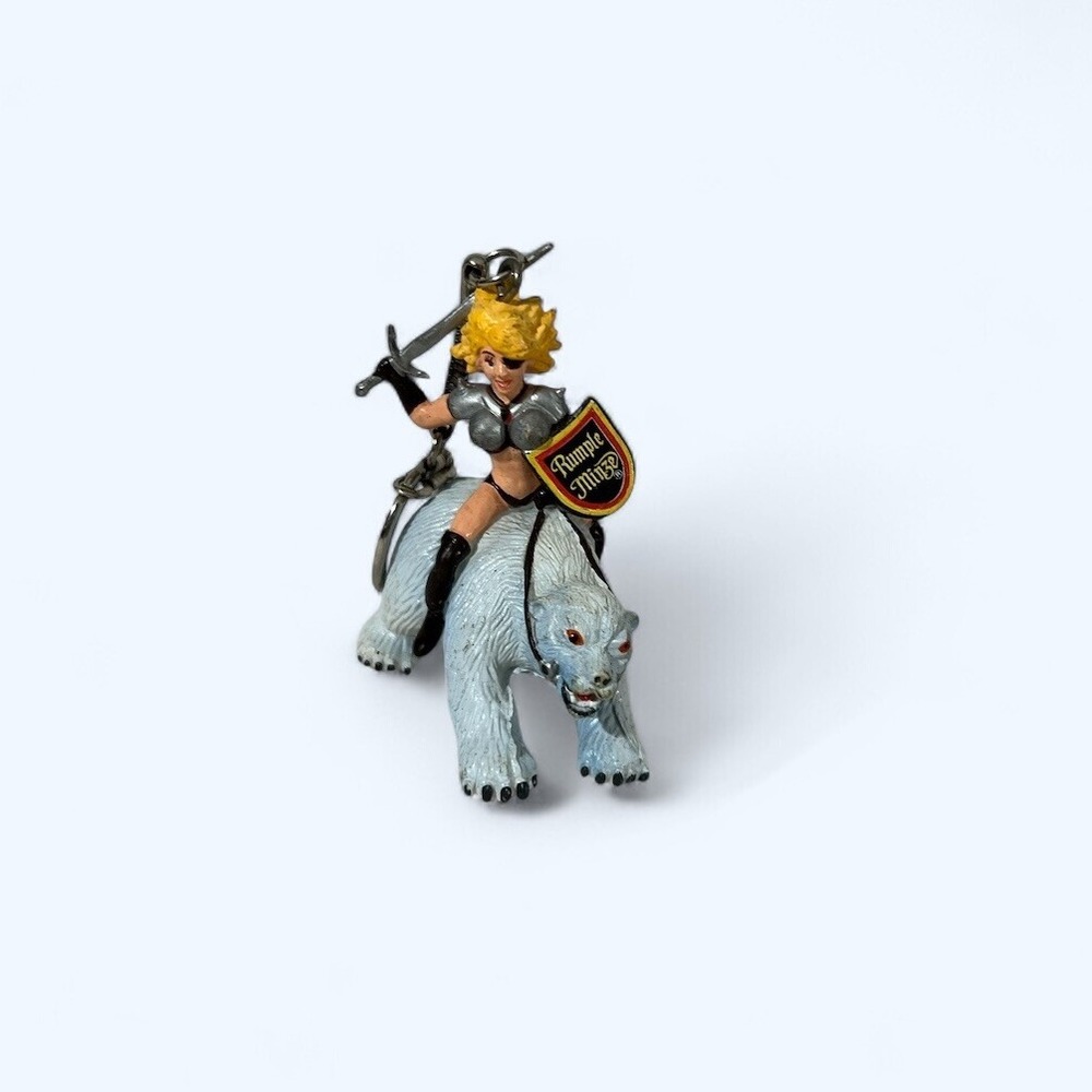 Rumple Minze Warrior Woman Riding a Polar Bear Key Chain RARE HTF